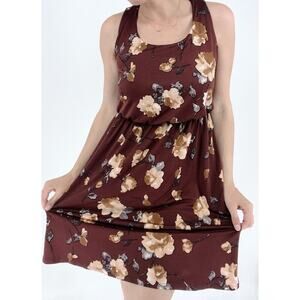 Kaileigh Floral Cross Back Maroon Blouson Dress Size Small